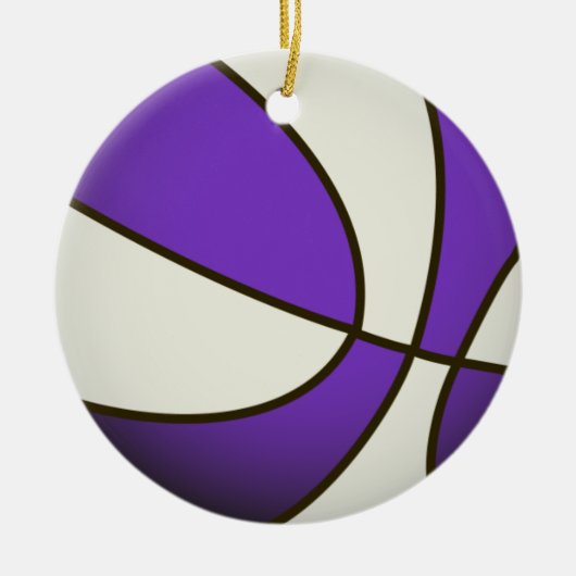 Basketball - Wit/Paars Keramisch Ornament (Voorkant)