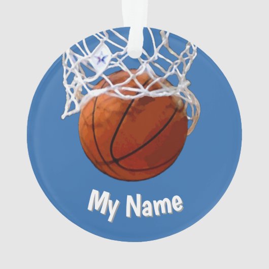 Basketball Your Name Custom Steel Blue Background Ornament (achterkant)