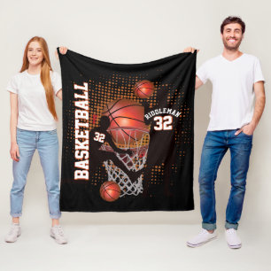 Basketball - zwart en Oranje - DIY-tekst Fleece Deken