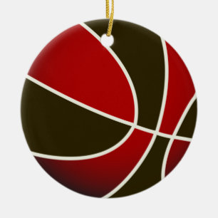 Basketball - zwart/rood keramisch ornament