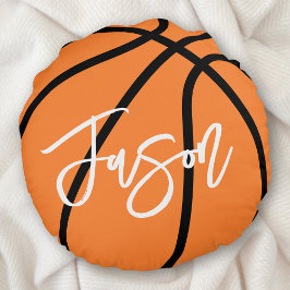 Basketball zwarte oranje douanenaam rond kussen
