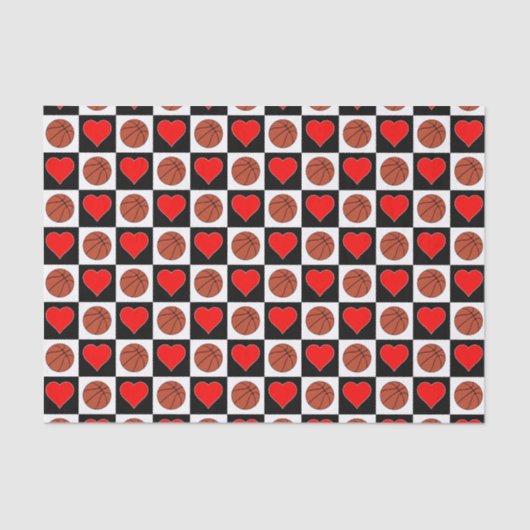 Basketballen & harten Patroon Fun Party Tissuepapier (Voorkant)