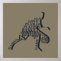 Basketballer dribbelen met full body tekst