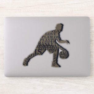 Basketballer dribbelen met full body tekst sticker