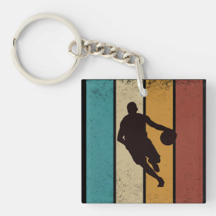 Basketballer dribbelen retro stijl sleutelhanger