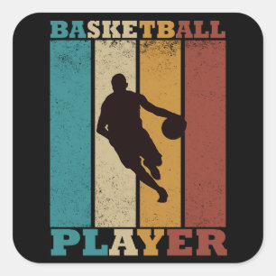 Basketballer dribbelen  retro stijl vierkante sticker