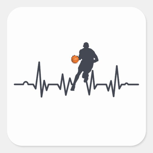 Basketballer dribbelende hartslag vierkante sticker (Voorkant)