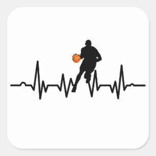 Basketballer dribbelende hartslag vierkante sticker
