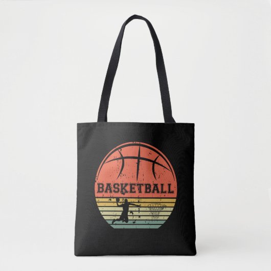 Basketballer slam dunk retro zonsondergang draagtas (Voorkant)