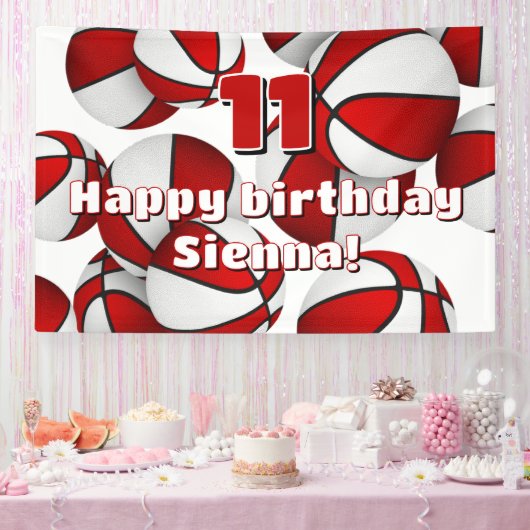 Basketballer verjaardagsfeestje rood wit spandoek (Feest)