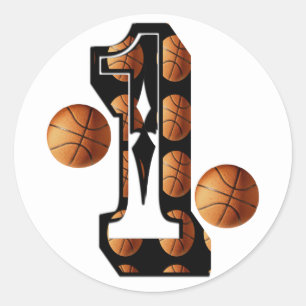 Basketballers nummer één met basketballen, ronde sticker