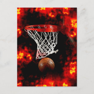 Basketbalnet, bal & vlammen briefkaart