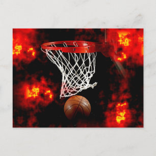 Basketbalnet, bal & vlammen briefkaart