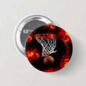 Basketbalnet, bal & vlammen ronde button 5,7 cm (Voorkant /achterkant)