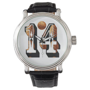 Basketbalnummer 14 Mannen lederen horloge, Horloge