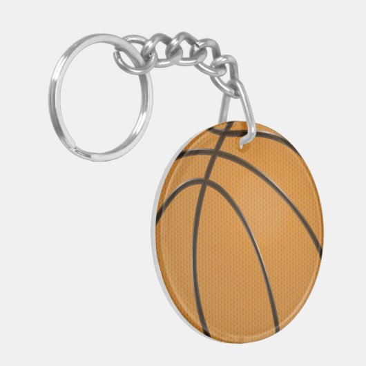 Basketbalontwerp in traditioneel Sinaasappel en zw Sleutelhanger (Voorkant Links)