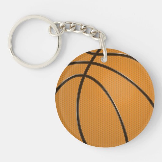 Basketbalontwerp in traditioneel Sinaasappel en zw Sleutelhanger (Voorkant)