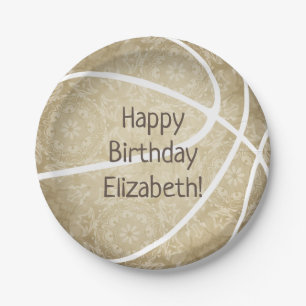 basketbalpartij met gedempt goud, speciaal aangepa papieren bordje