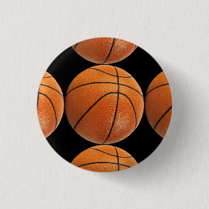 Basketbalpatroon op zwart ronde button 3,2 cm