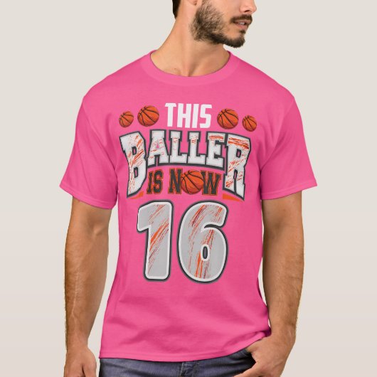 Basketbalspeler 16 jaar oude jongen basketbal 16e t-shirt (Voorkant)