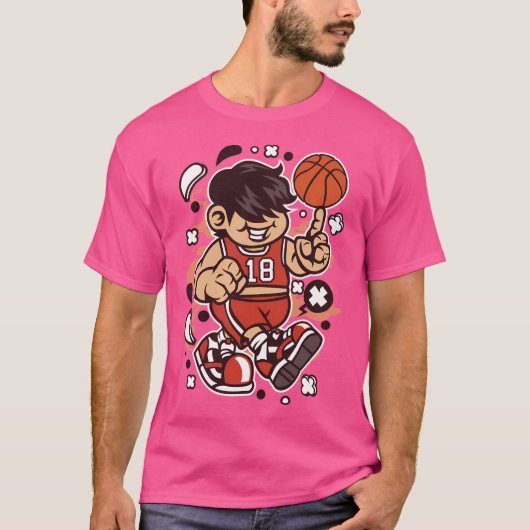Basketbalspeler Cartoon Character - Grappig voor T-shirt (Voorkant)