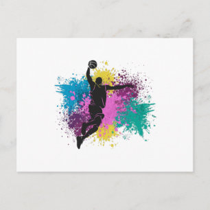 Basketbalspeler Grungy Kleurspatten Briefkaart