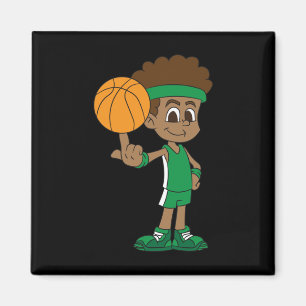 Basketbalspeler heeft basketbal op zijn vinger ged magneet