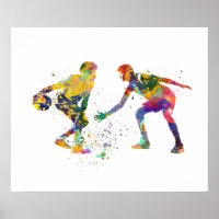 Basketbalspeler in aquarel