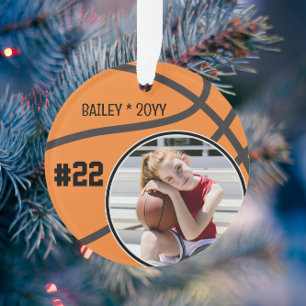 Basketbalspeler Naam Nummer Foto Keepsake Ornament