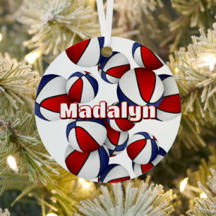 Basketbalspeler naam rood blauw team kleuren metalen ornament