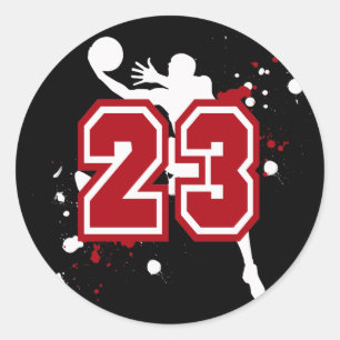 BASKETBALSPELER NUMMER 23 RONDE STICKER