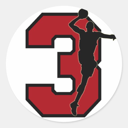 BASKETBALSPELER NUMMER 3 RONDE STICKER (Voorkant)