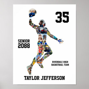 Basketbalspeler Silhouet Sport Foto Collage Poster
