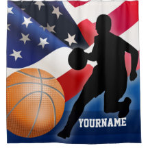 Basketbalspeler Silhouette met Amerikaanse vlag