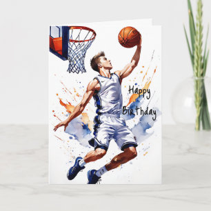 Basketbalspeler Splash Waterverf Happy Birthday Kaart