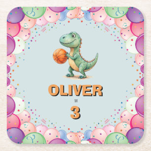Basketbalspeler T-rex Verjaardag Vierkante Kartonnen Onderzetter