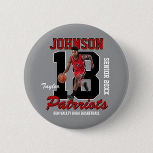 Basketbalteam Aangepaste foto Jersey Nummer Sport Ronde Button 5,7 Cm