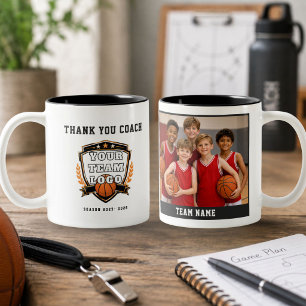Basketbalteam Fotologo Bedankt Coach Tweekleurige Koffiemok