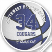 Basketbalteam kleuren kinder naam blauw wit sticker (Voorkant)