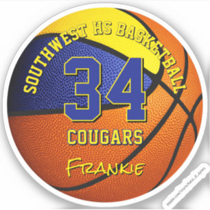 Basketbalteam kleurt kinder naam blauw goud sticker