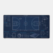 Basketbalveld Blauwdruk Uitgebreid Gaming Bureaubl Bureaumat (Voorkant)