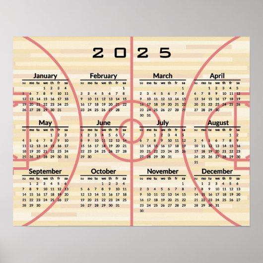 Basketbalveld Design 2025 Kalender Poster (Voorkant)