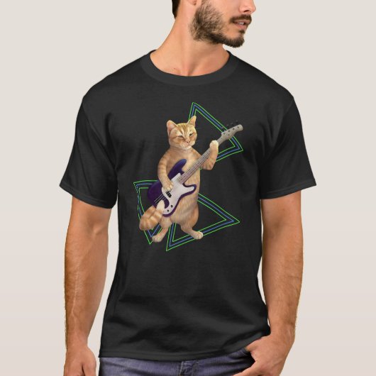 Bass cat. Orange kitty playing the bass guitar T-shirt (Voorkant)