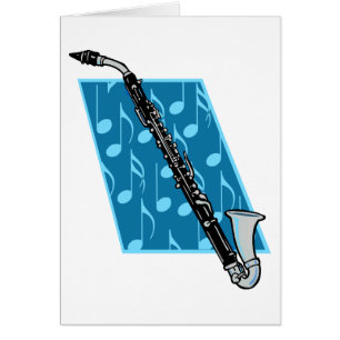Bass Clarinet met blauwe achtergrond en Muzieknote