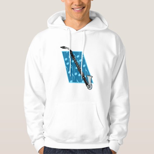 Bass Clarinet met blauwe achtergrond en Muzieknote Hoodie (Voorkant)