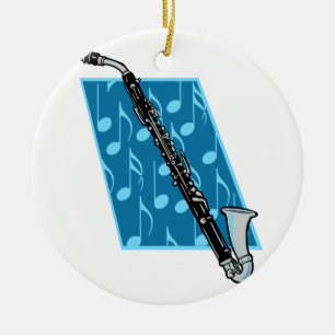 Bass Clarinet met blauwe achtergrond en Muzieknote Keramisch Ornament
