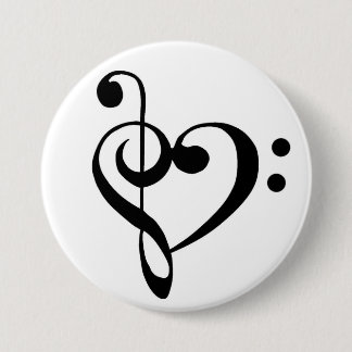 Bass Clef en Treble Clef Heart Ronde Button 7,6 Cm