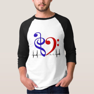 Bass Clef Hart EKG Golven Marine & Rood T-shirt
