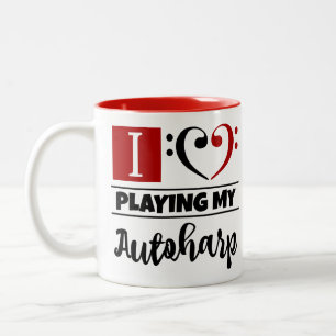 Bass Clef Heart I houdt van mijn autoharp spelen Tweekleurige Koffiemok