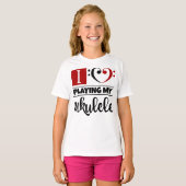 Bass Clef Heart I houdt van mijn Ukulele spelen T-shirt (Voorkant volledig)
